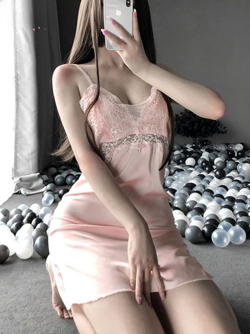 

Комплект сексуальной кружевной ночной сорочки Weisgirl: домашняя одежда в стиле богини с коротким рукавом, V-образным вырезом и эффектом притяжения для женщин