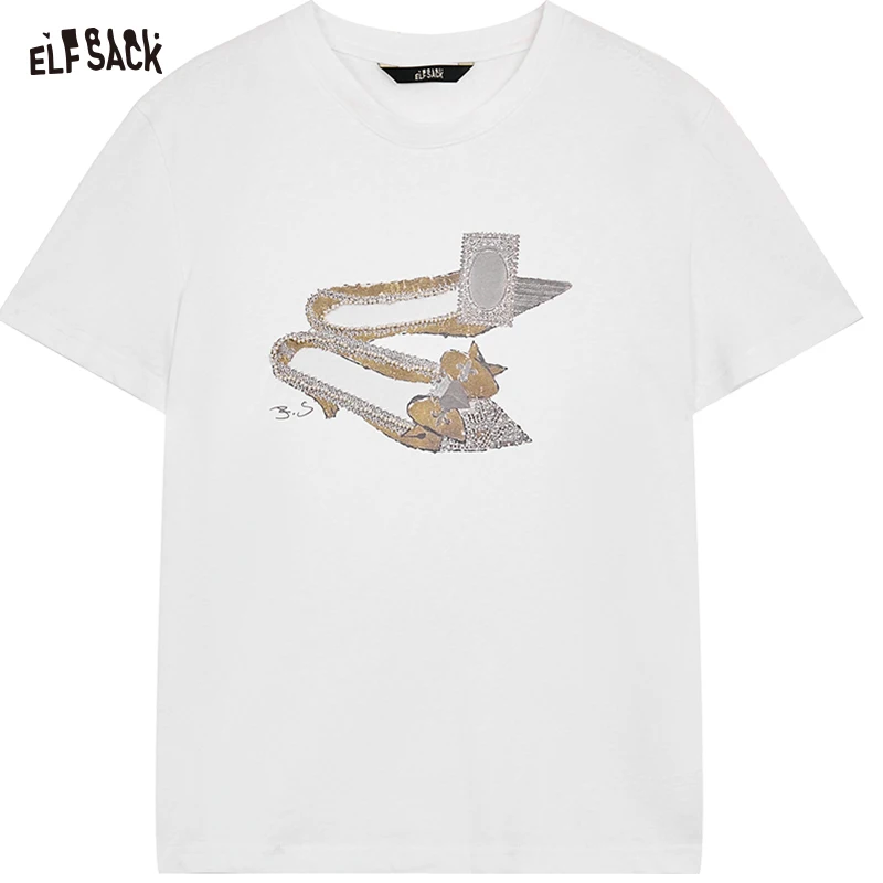ELFSACK 2025 Summer New Arrivals Fun Printed Short Sleeve Casual Loose T-Shirt For Women
