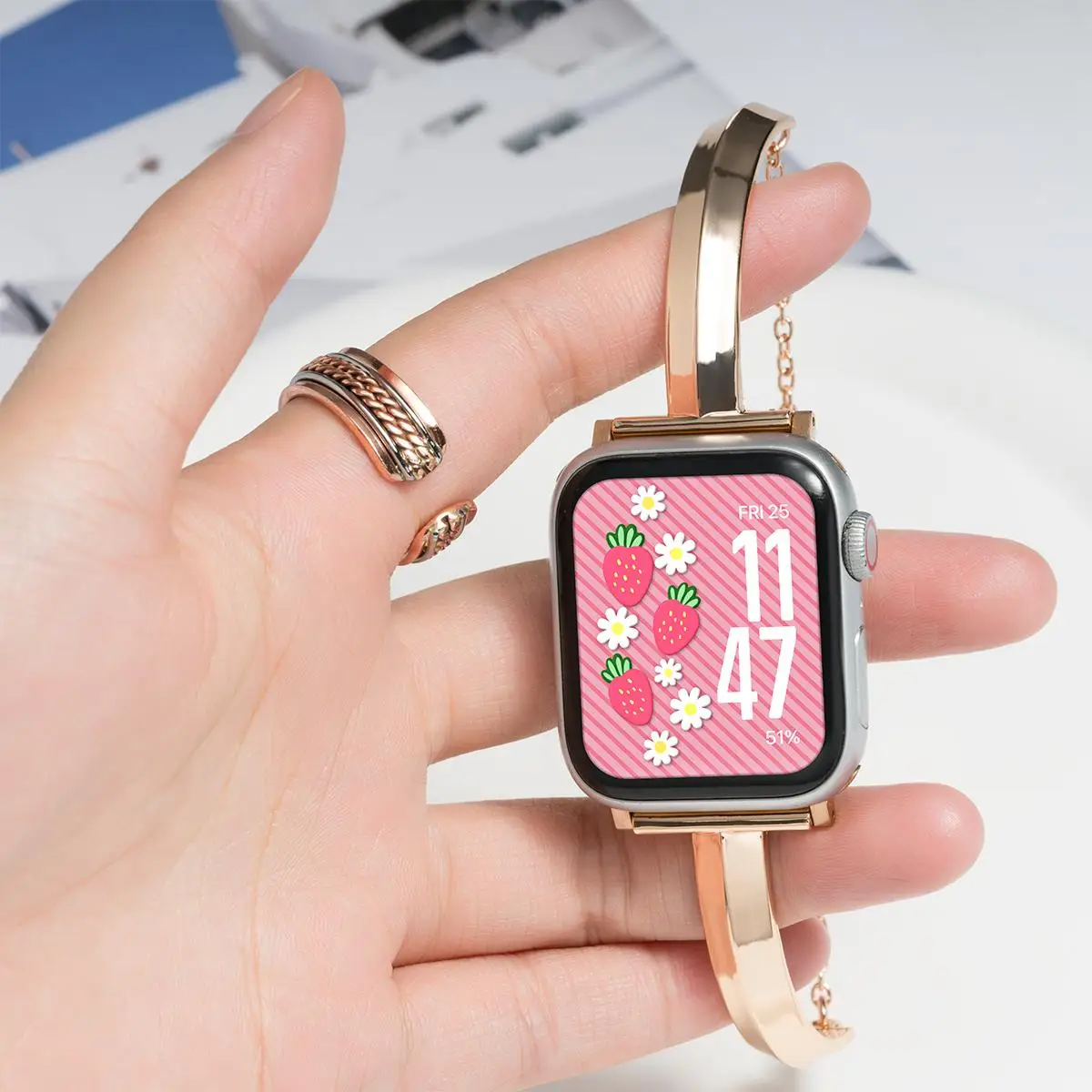 애플워치 울트라 2 10 9 8 7 6 5 4 3 여성용 메탈 스테인리스 스틸 스마트 워치 밴드 (링+스트랩) 아이워치 49mm 46mm 45mm 44mm 호환