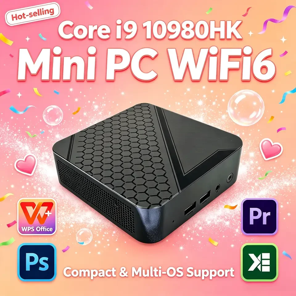 Mini PC Intel Core i9 10980HK Type-C Hexagon Texture Small Form Factor Mini Desktop Computer For Gaming Office Home Windows 11