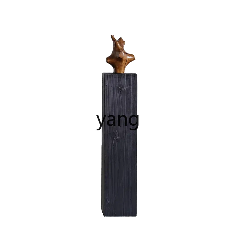 Lmm solid wood sculpture ornament, floor-to-ceiling carbonized wood pillar, wabi-sabi wind porch, staircase corner pier