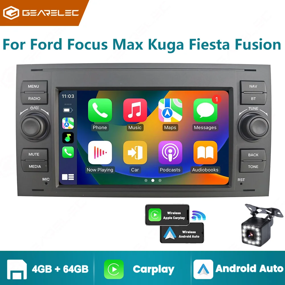 7 ''Autoradio voor Fusion 2006-2012 Focus 2005-2006 Ford 2005-2011 Draadloze Carplay Android Auto GPS Auto Multimedia Speler - afbeelding 2
