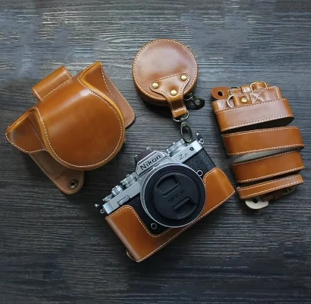 Bolsa luxuosa de couro pu para câmera, para nikon zfc Z-fc z50, alça de bateria aberta, mini capa