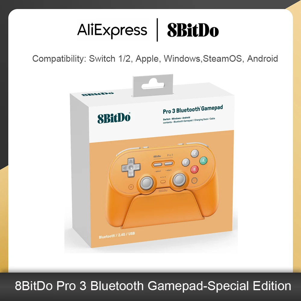 وحدة تحكم ألعاب بلوتوث 8BitDo Pro 3 للتبديل 1/2 Windows، عصا تحكم Apple TMR مع مشغلات قابلة للتحويل لبخار Android