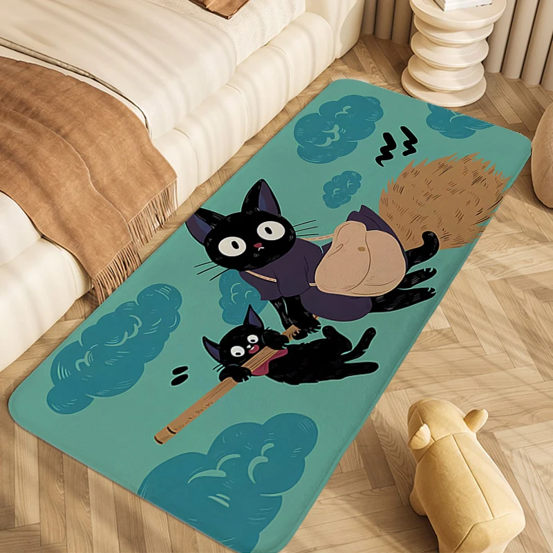 

Black Cat Non Slip Carpet for Bedroom Veranda Floor Mat Bathmat Custom Kitchen Treadmill Rugs House Entrance Mat Funny Doormat