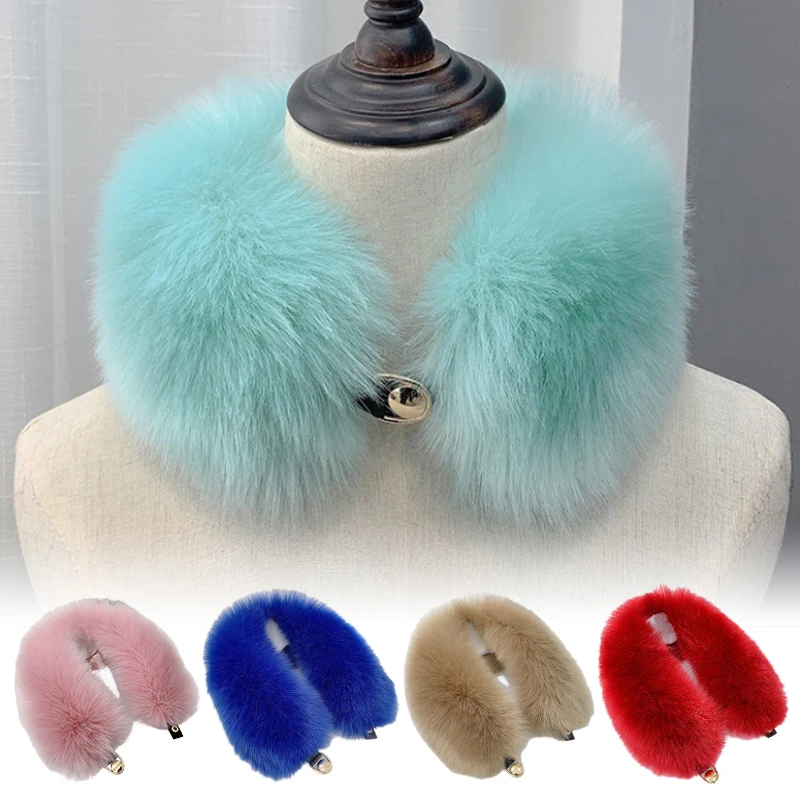 2024 Faux Fox Fur Thickened Women Winter Warm Soft Furry Scarves Casual Outdoor Neck Solid Color Autumn Warmer Collar Fur Scarf