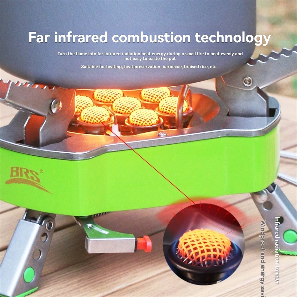 BRS-71A-1 Outdoor-Picknickkocher Sieben-Sterne-Kocher Starker Windgeschützter Campingkocher Tragbarer Kartenkocher mit Elektronischer Zündung