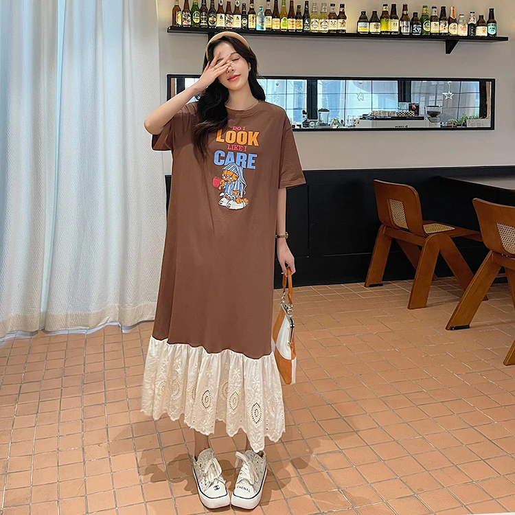 Été nouveau T-shirt Long Dr femmes ample grande taille surdimensionné genou longueur Maxi Dr Street Sle tricoté coton Polyester