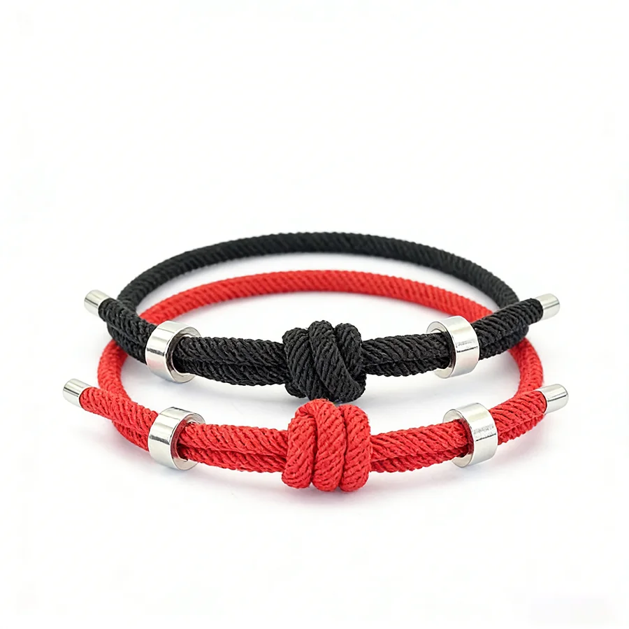 Hiphop Rock Fashion 2Pcs Men Cord Bracelet 5 Color Options Premium Selected 4mm Sweat Absorbent Fabric Charm Braslet Adjustable