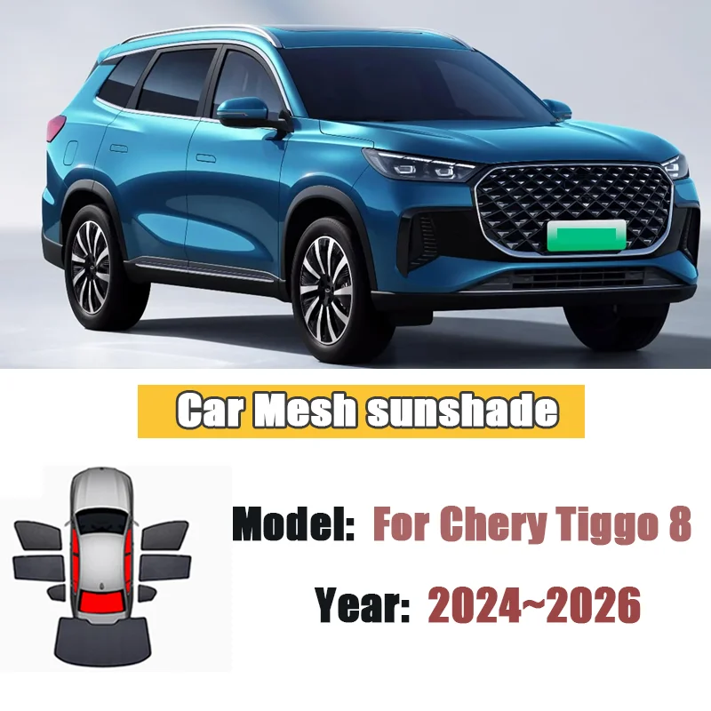 For Chery Tiggo 8 Pro Max 2024 2025 2026 Car Mesh Sun Shade Heat Insulation Windshield Visor UV Protection Shading Accessories