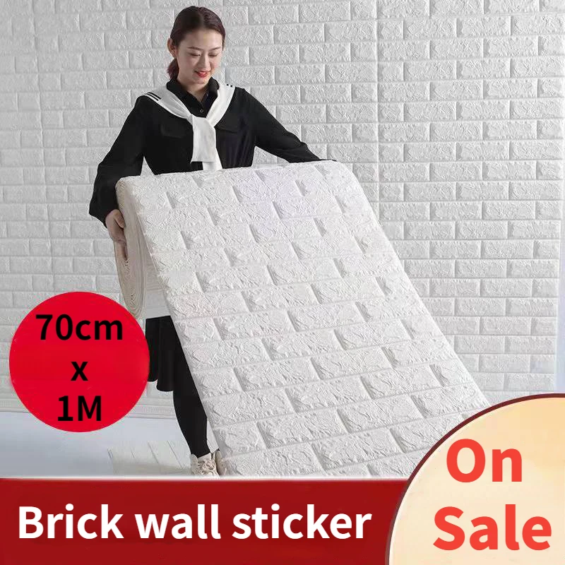 3D Continuous Self Adhesive Wall Sticker Waterproof Brick Decorative Wallpaper Living Room Bedroom Old Wall Home Decor