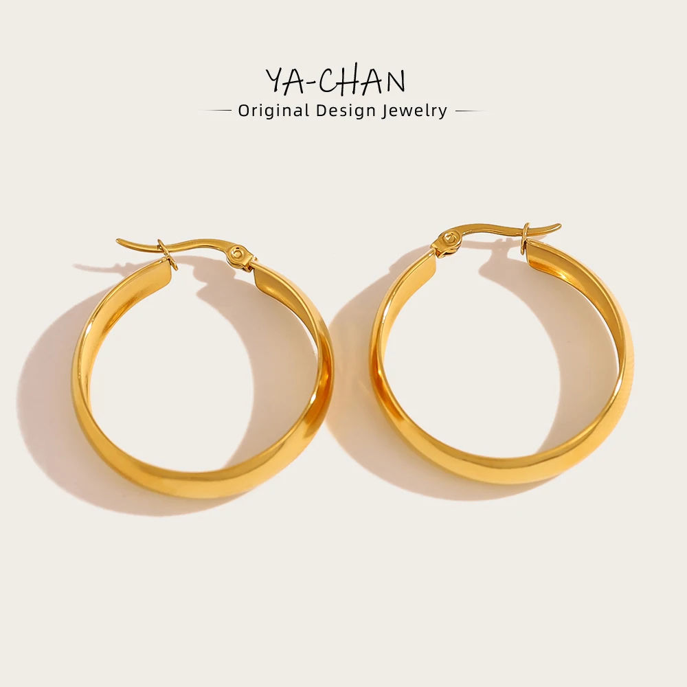 YACHAN Pendientes de aro de acero inoxidable clásicos de moda para mujer Joyería minimalista vintage chapada en oro de 18 quilates sin deslustre