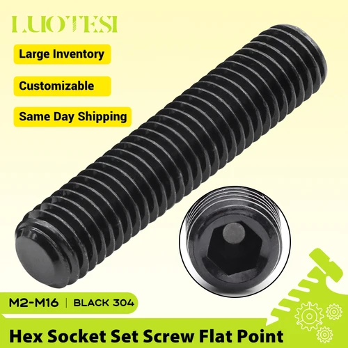 Imagen 1 del producto Tornillos de fijación hexagonales punta plana negro acero inoxidable 304 M2 M2.5 M3 M4 M5 M6 M8 M10-M16 tornillo sin cabeza Allen DIN913