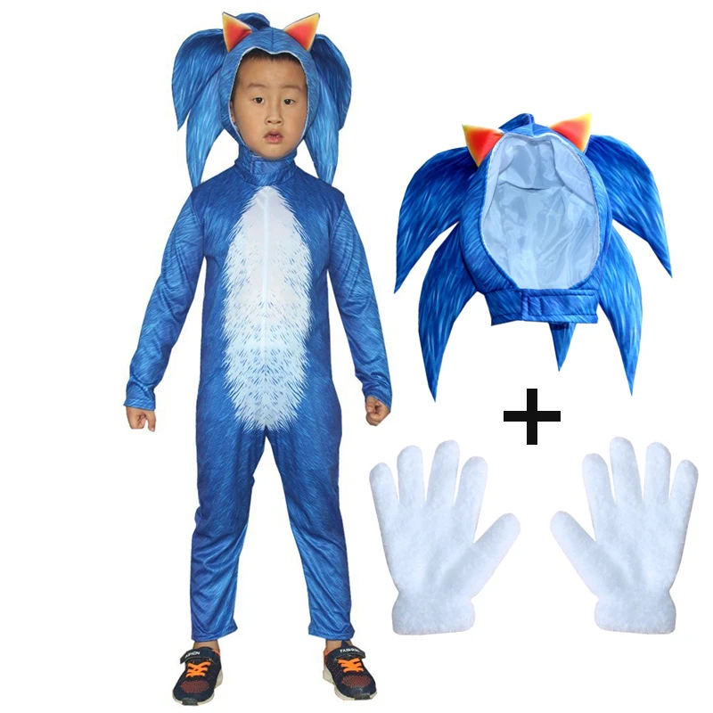 Sonic Kids Cosplay Costumes Sonic Hedgehog Boys Girls Bodysuit Children Jumpsuit with Headgear Suit Halloween Party Gift