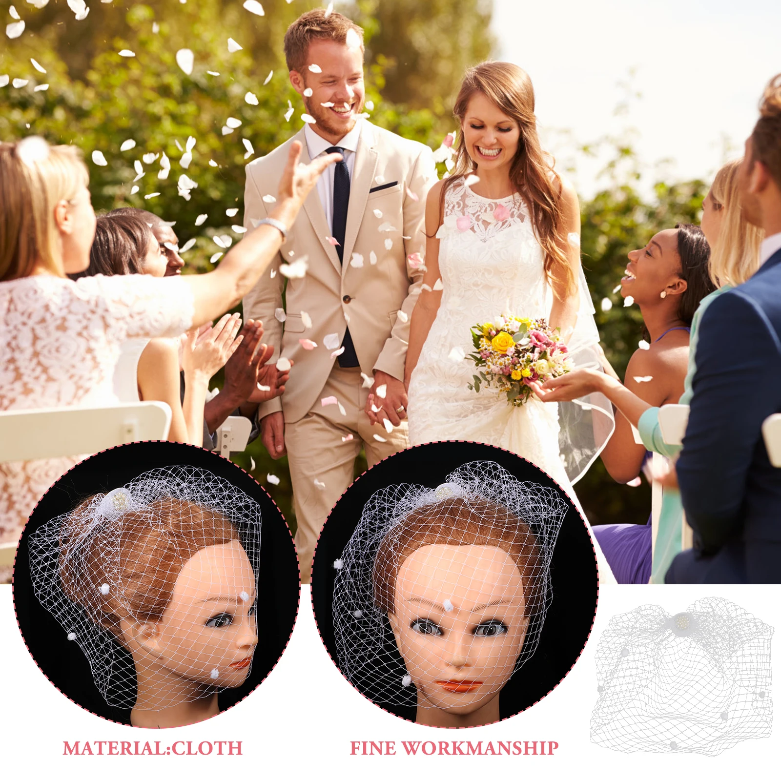 

White Birdcage Veil Mesh Hair Accessories Wedding Bridal Headpiece Fabric Face Cover Durability Selected Materials