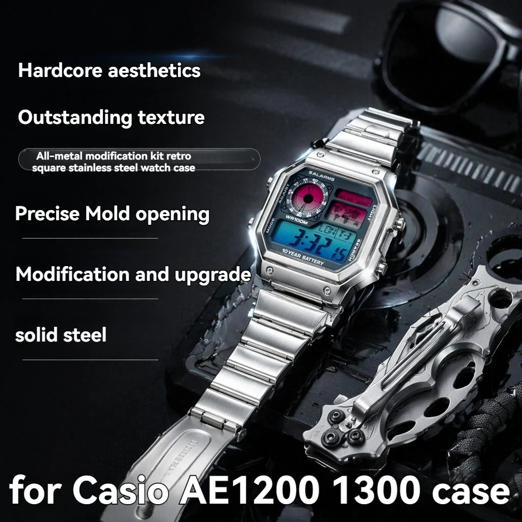 for Casio AE1200 Mod Kit 3299 | 304L Stainless Steel Full Metal Case, Bezel, Glass & Waterproof Ring - Waterproof Upgrade Parts