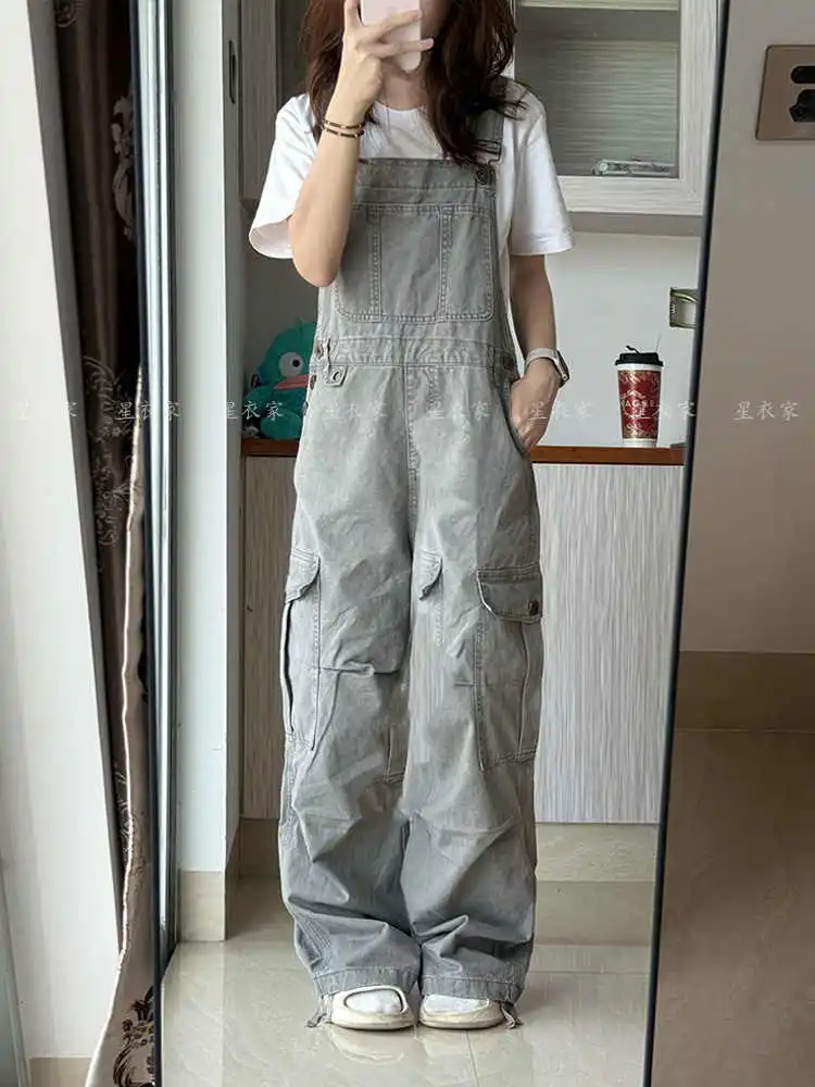 

Джинсы свободного кроя в американском стиле, весна-лето 2026, винтажные, с эффектом потертости, с множеством карманов, широкие брюки в пол