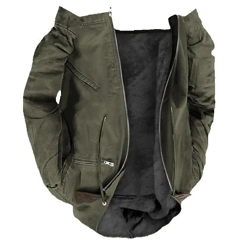

2025 autumn and winter solid color hooded cotton casual men's velvet zipper pocket jacket