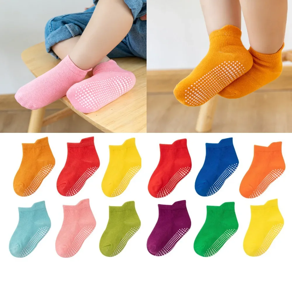 6pairs/Lot Baby Non Slip Toddler Socks Newborn Grips Bebe Girls Boys Anti Skid Ankle First Walker Cotton Socks Infant Kids