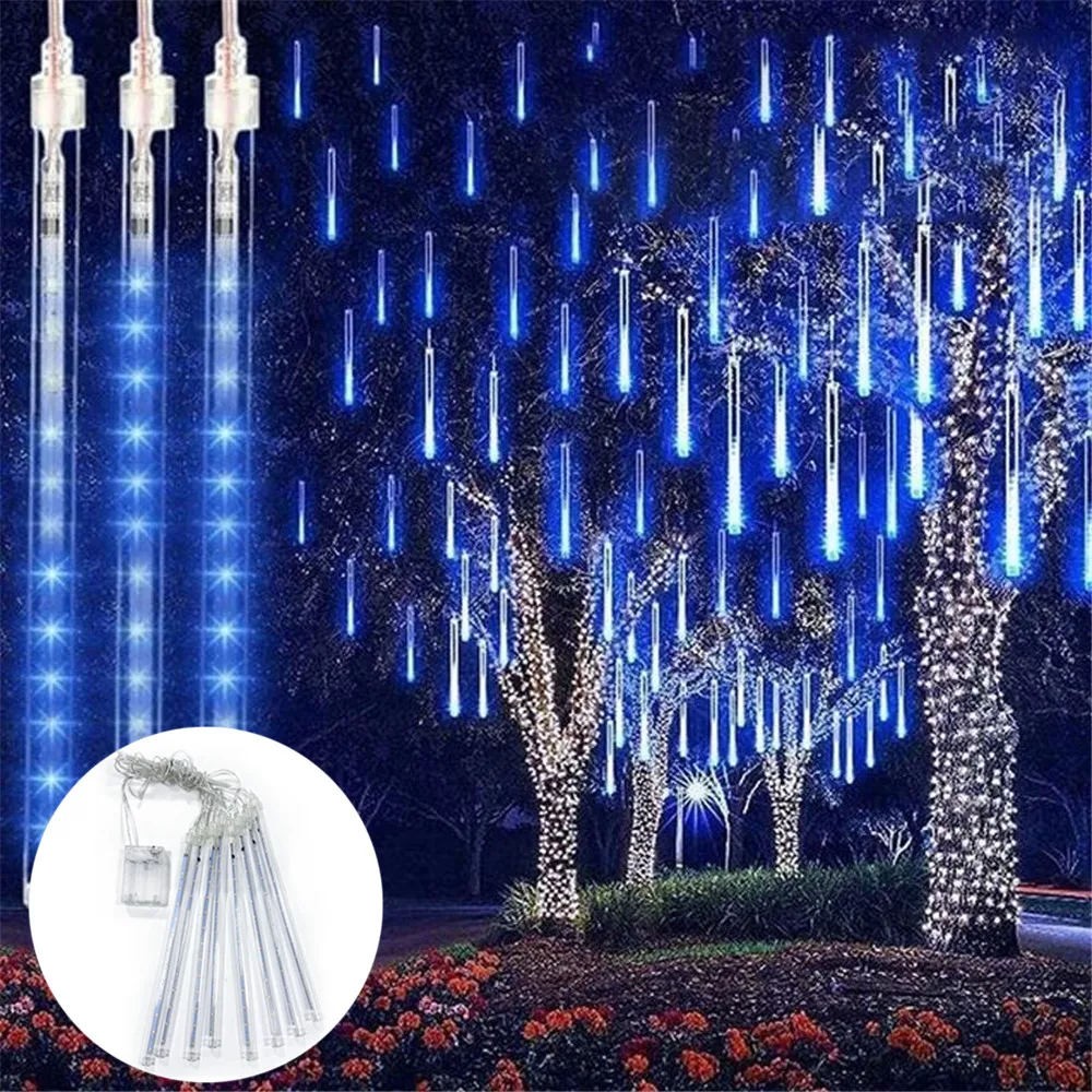 

Открытый метеоритный дождь с питанием от батареи, рождественские огни, 8 трубок, 192 светодиодных подвесных светильников для садовой елки, украшения для праздничной вечеринки