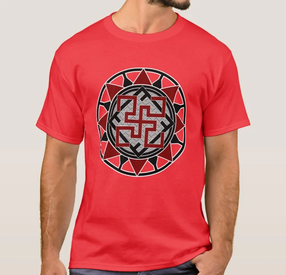 Traditional Slavic Pattern Valkyrie Slavs Mytholog Sacred Symbols Printed T-Shirt. Cotton Short Sleeve O-Neck Mens T Shirt New