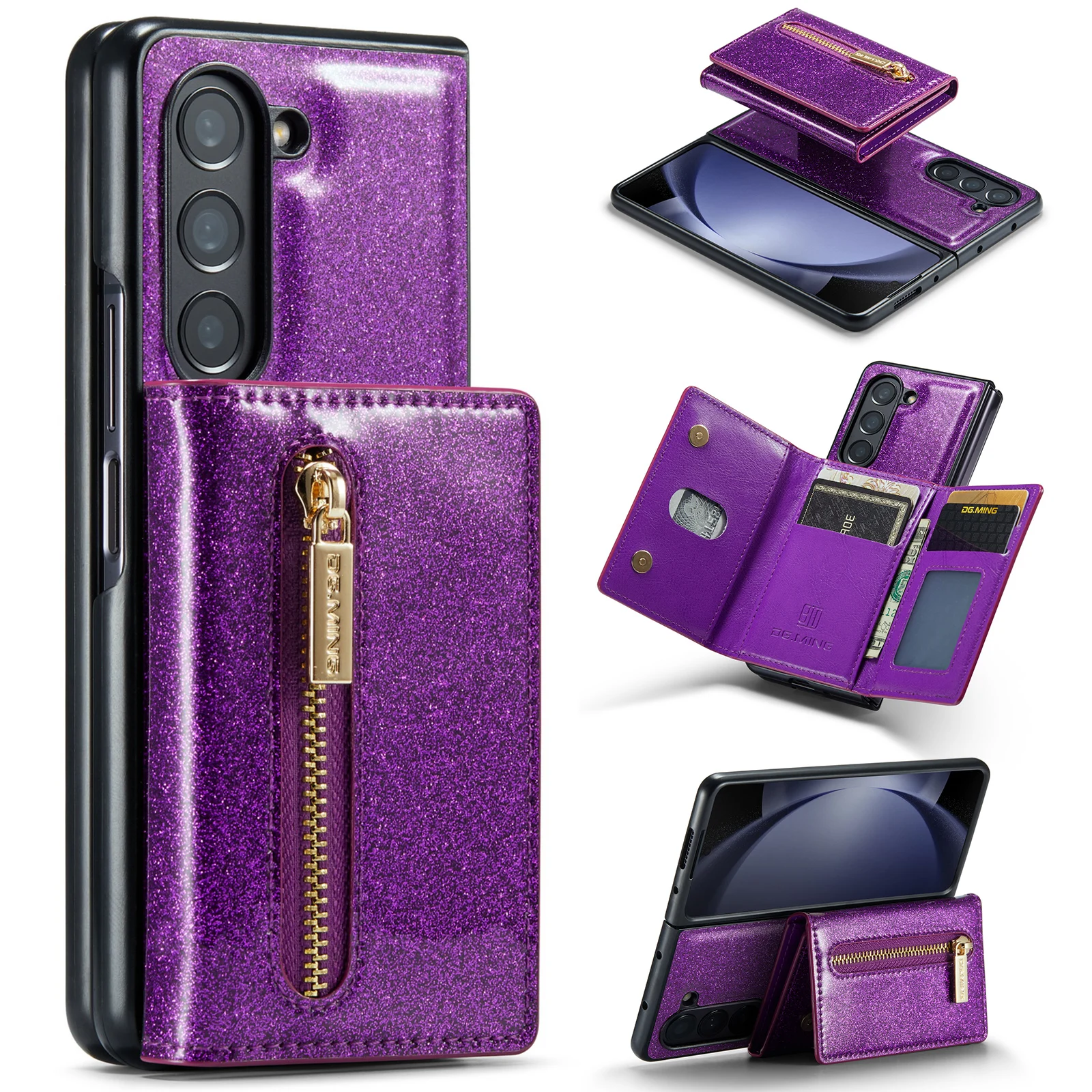 2 in 1 Leather Wallet Case for Samsung Galaxy Z Flod 3 4 5 Magnetic Detachable Card Holder Stand Cover