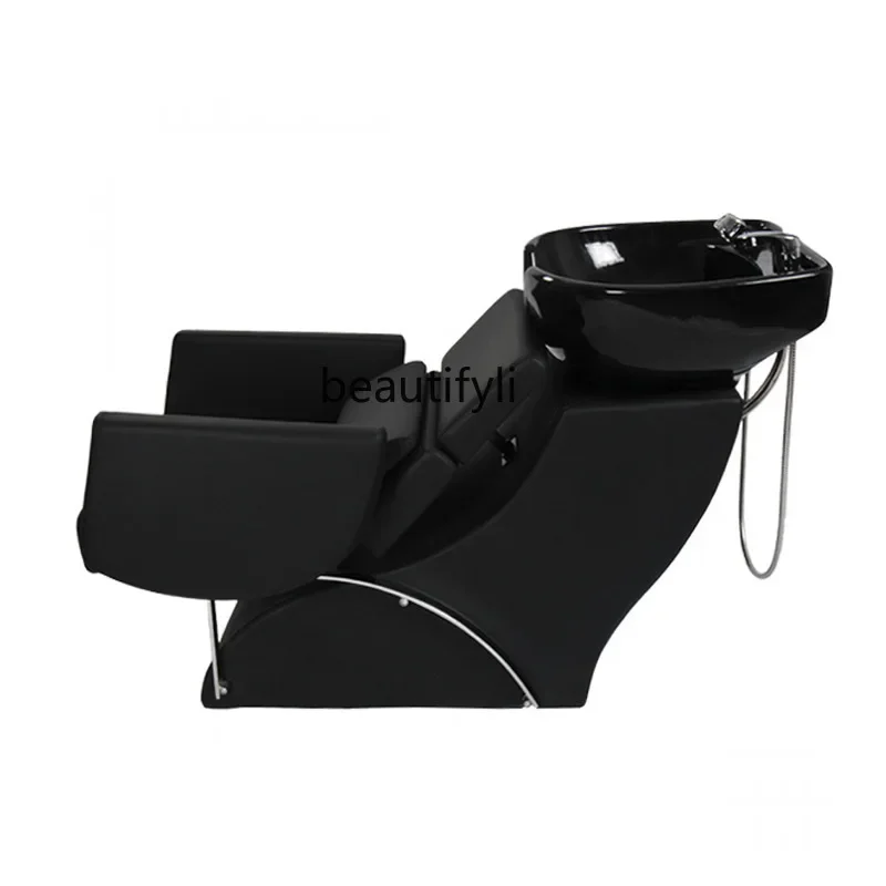 Hair Salon Shampoo Chair Barber Shop Sitting Half Lying Hairdressing Flushing Bed Ceramic Basin