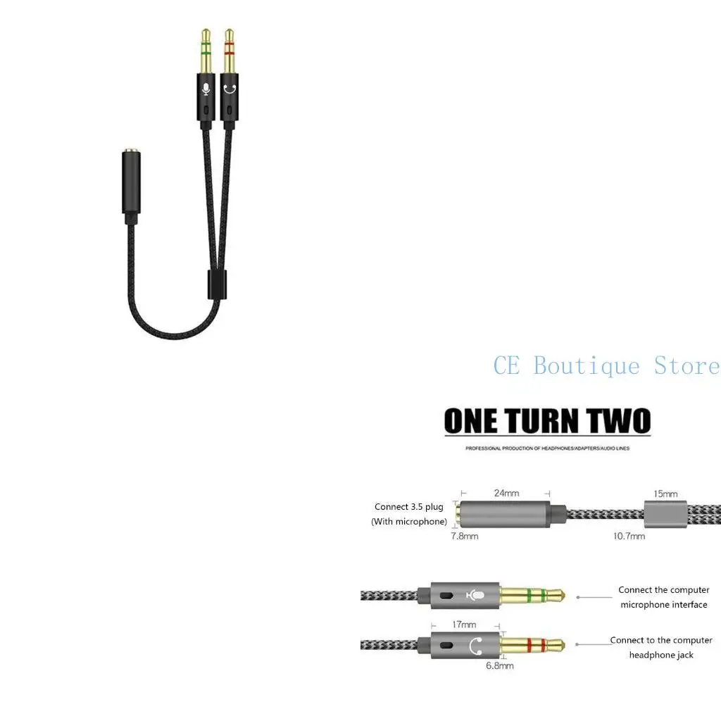3.5mm Y Cable Microphones Headsets sound Splitter Cable Female to 2 Male Headphone Mics Auxs Adapters Cables for Phone