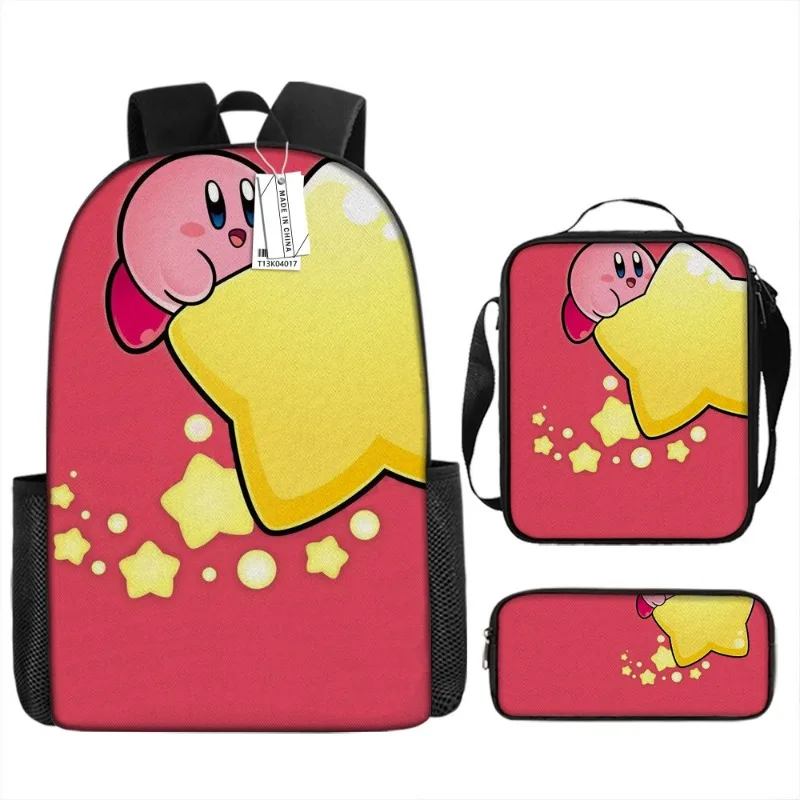 3pcs of Set Kirby and The Forgotten Land Cartoon Children Backpack Anime Portable Crossbody Bag Pencil Case School Supplies Gift