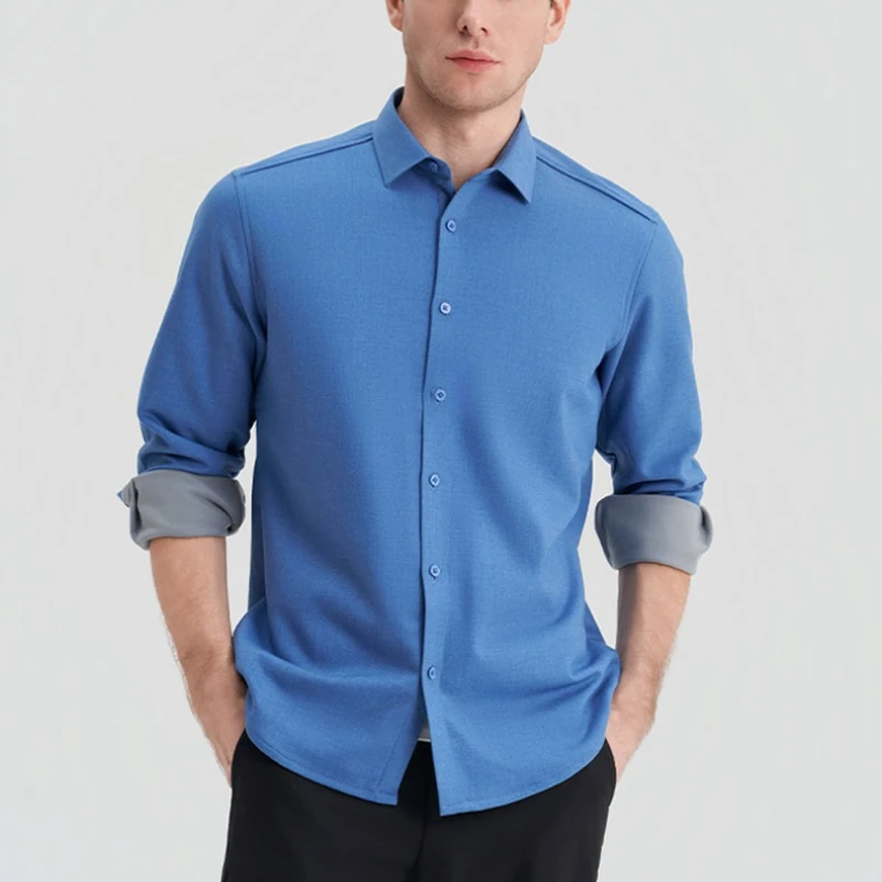 High Quality Men's Fleece-Lined Wool Shirt - Turquoise Blue (7 Colors) 4.8% Wool Autumn Winter / Office Wear / Versatile
