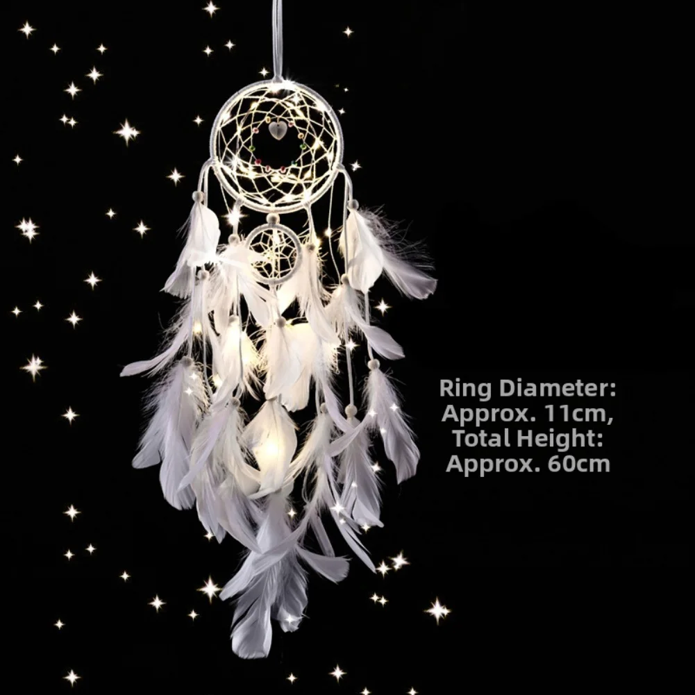 Dreamcatcher Wind Chime with Pearls and Real Feathers Handmade Catching Net for Enhancing Room Decor and Serenity