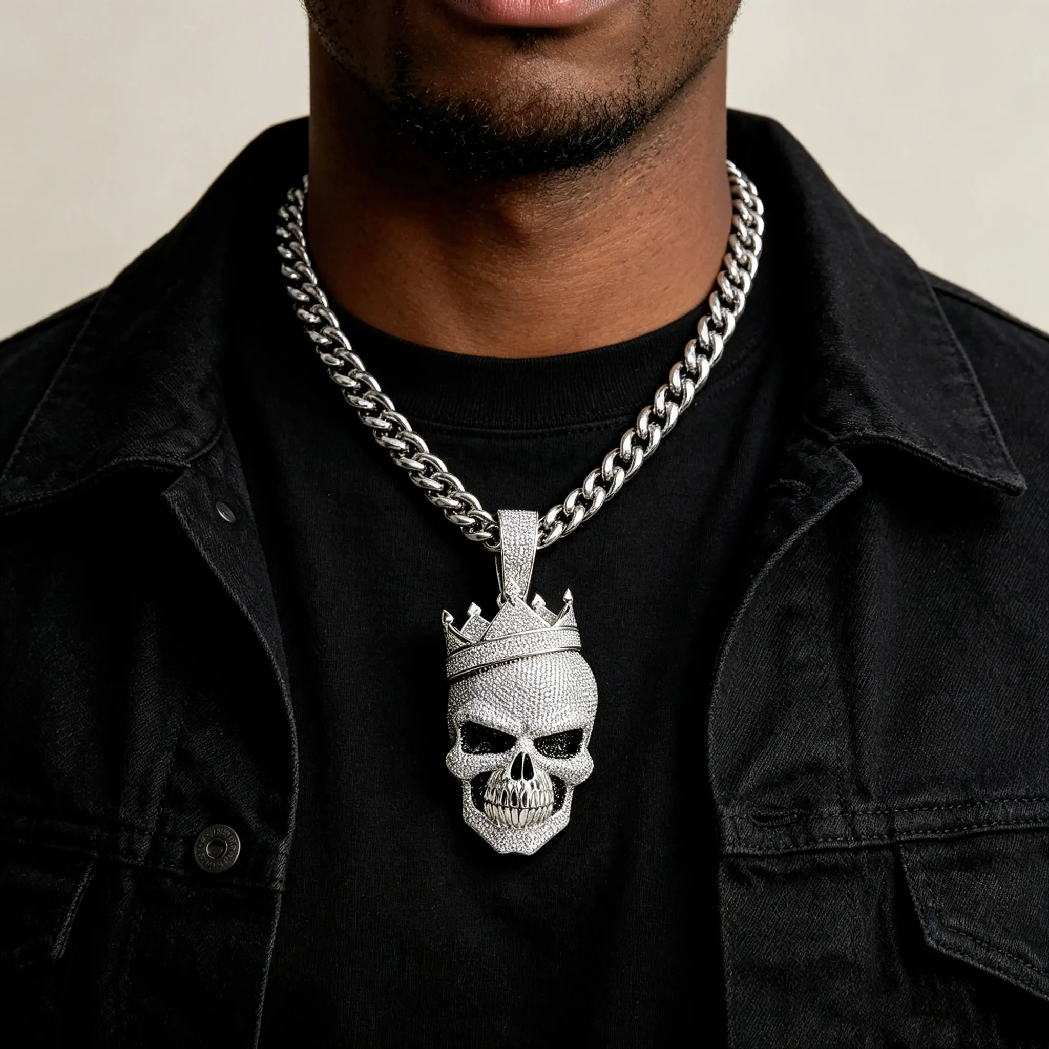 LYEE CYEE's Luxurious 3D Skull Crown Hip-Hop Pendant Can Be Paired with Exquisite Jewelry from Cuban Chain Rappers to Decorate Both Men's and Women's Holiday Gifts, Anniversary Gifts, and Birthday Gifts with Unique Jewelry