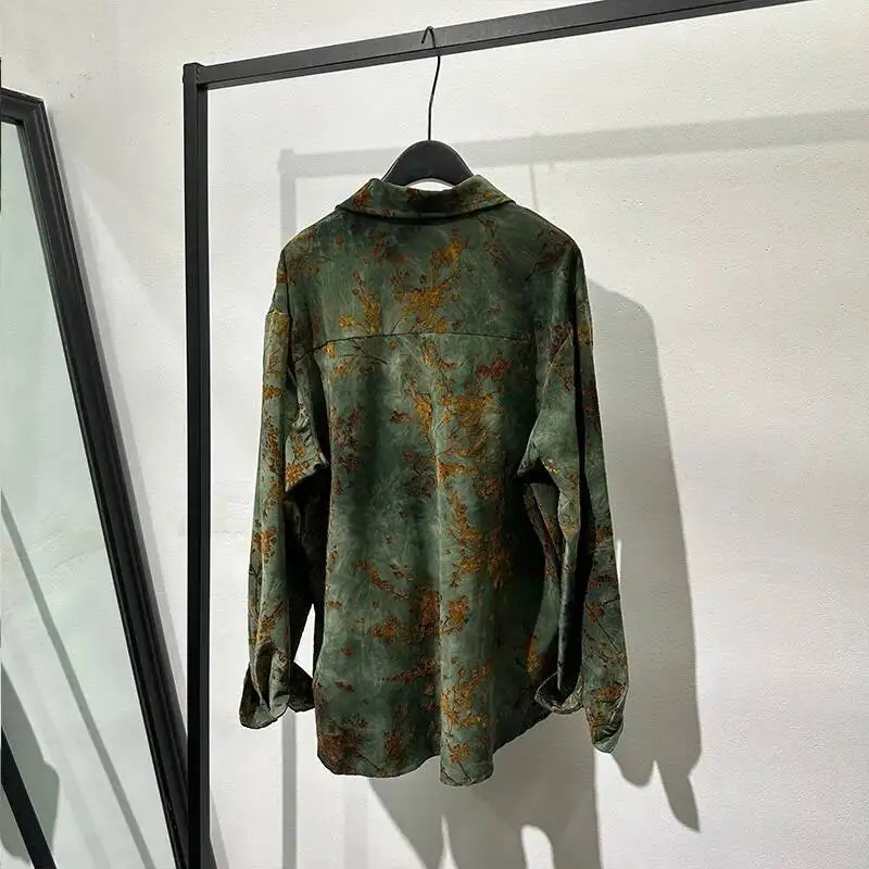 Men's Autumn Printing Loose Fitting Long Sleeved Shirts Trendy Handsome Vintage Breathable Art Sun Protection Tops MHY78