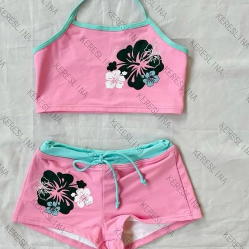 

Summer lively youth sweet beach style halter shorts sets sexy Spice girls slimfit crop sets Y2K trendy subculture aesthetic sets