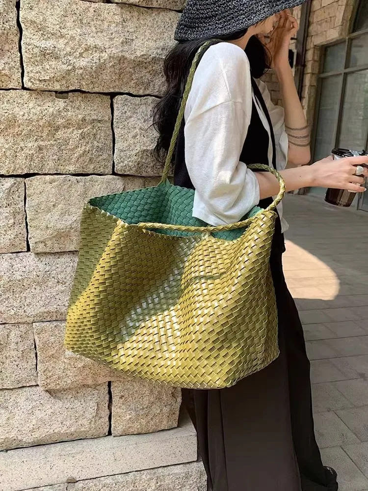 Handwoven Large Capacity Tote Bag Handheld Single Shoulder Travel Lazy Style Underarm Casual Loose Feeling Women's Bag