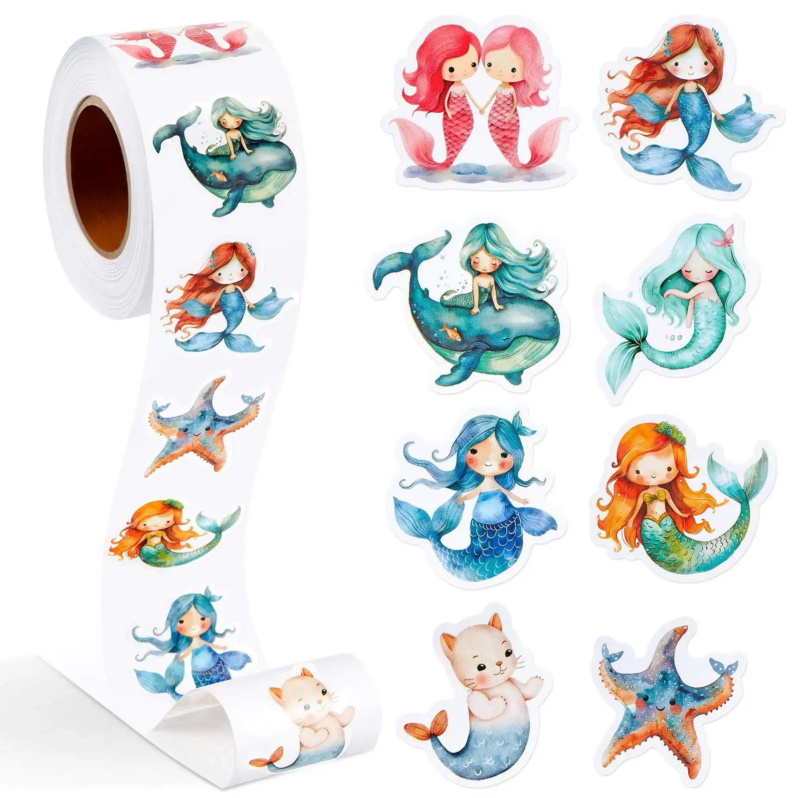 500 Stück Meerjungfrauen-Aufkleber, Belohnungsaufkleber, niedliche Bürobedarf-Aufkleber, Ermutigungsaufkleber, Tieraufkleber, Weihnachtsparty-Geschenk, 2,5 cm