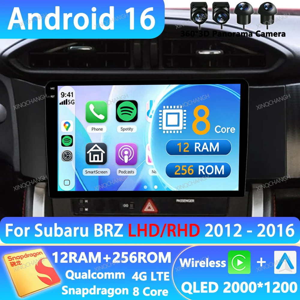 Android 16 Car Radio For Subaru BRZ Scion FRS Toyota GT86 GT 86 2012 - 2016 GPS BT QLED Head Unit 4G LTE 5G WIFI Qualcomm 2DIN