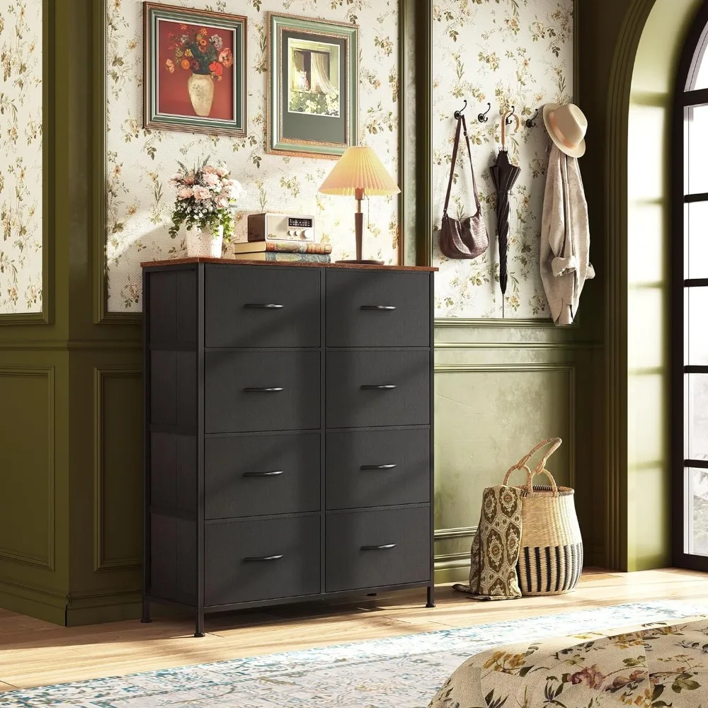 

Fabric Dresser for Bedroom, Tall Dresser with 8 Drawers, Storage Tower with Fabric Bins, Double Dresser, Chest of Drawers