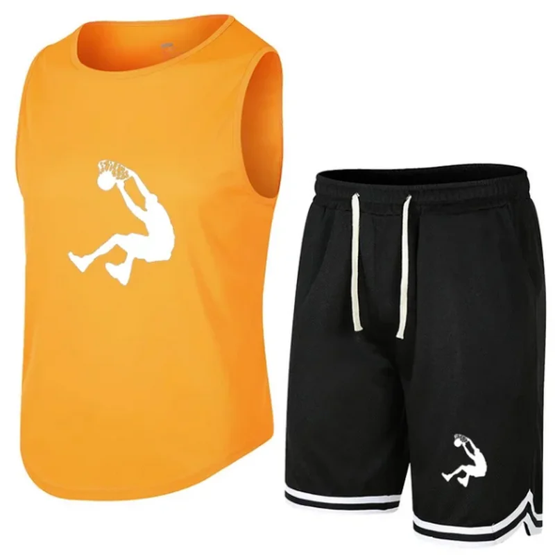 Summer basketball Sleeveless T-Shirt Set Men Tank Top + Shorts Male Fitness Competition Training Vest ventilate Tracksuit