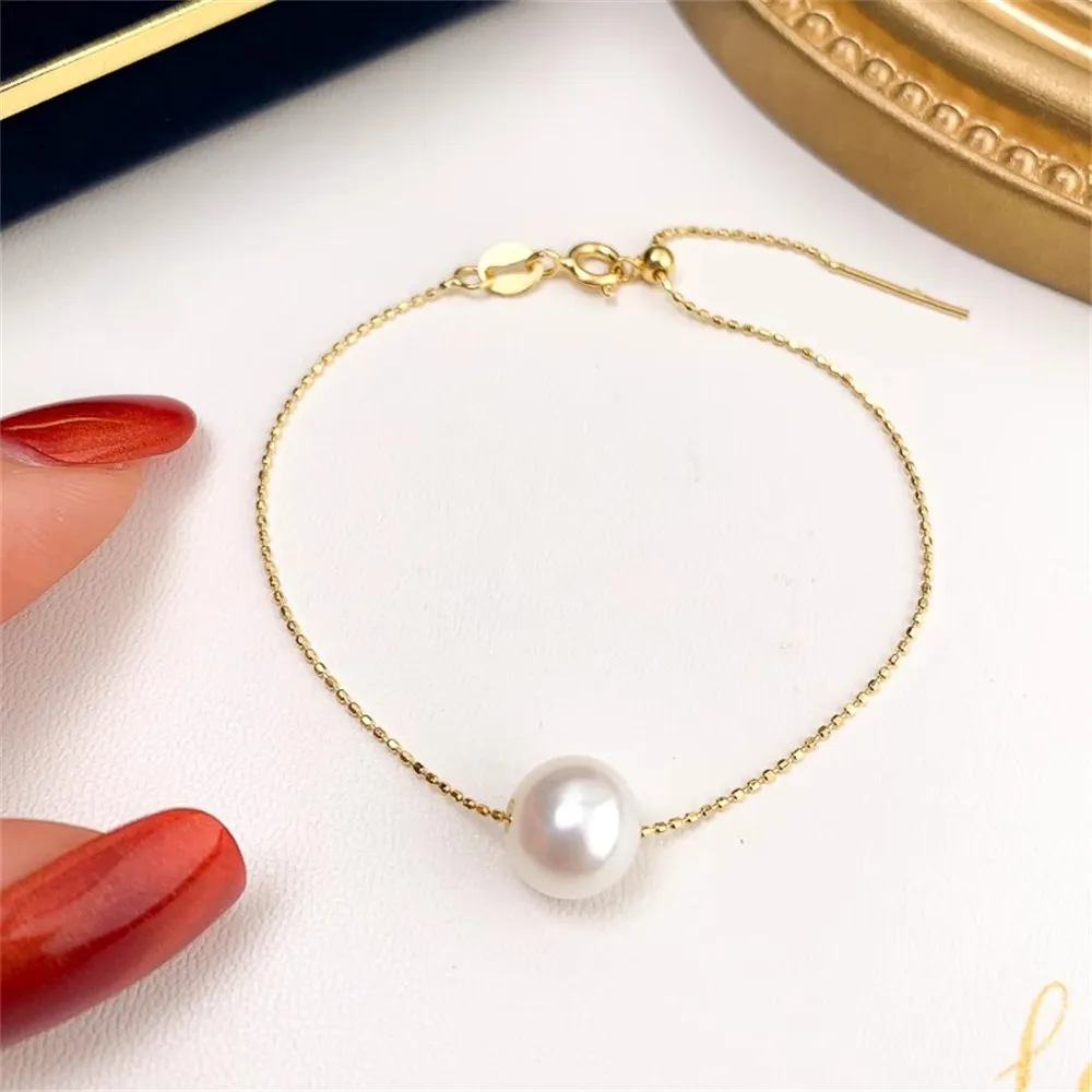 

DIY Pearl Accessories S925 Pure Silver Bracelet Empty Holder with Needle Adjustable Bead Chain Women's Fit 7-10mm Round Beads