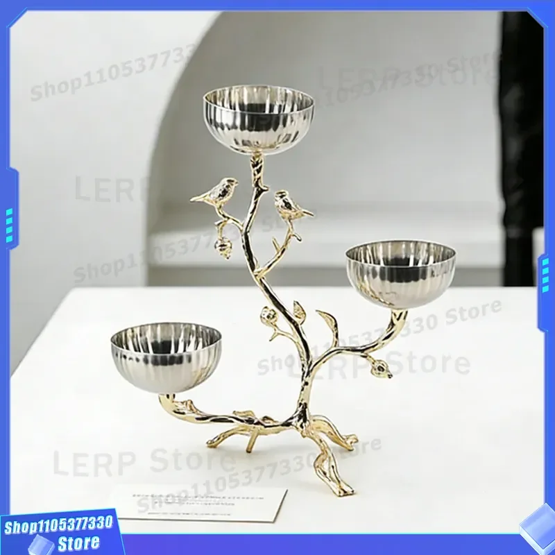 Chinese Style Bird Branch Fruit Plate Light Luxury Hotel Model Room Decor Three Grid Snack Nut Bowl Ornament New Design New