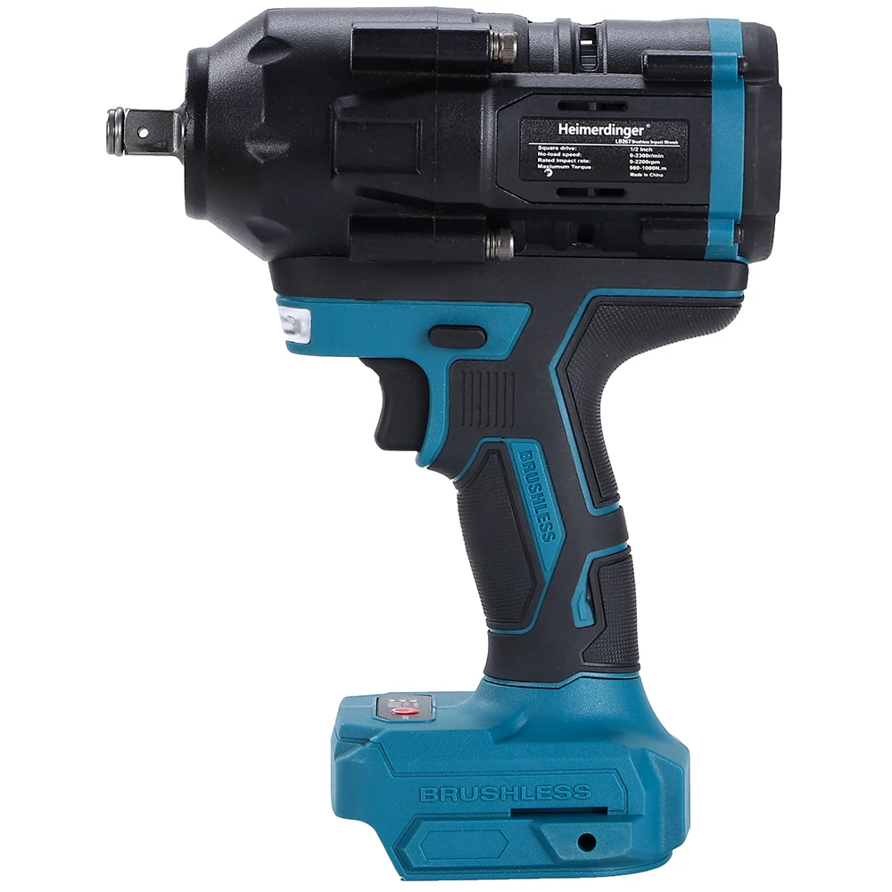 Heimerdinger 18V 1000NM 1/2 brushless cordless impact wrench compatible with makita battery for car, truck repair, No battery