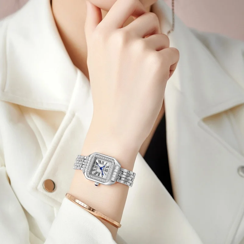 REBIRTH 2021 Reloj de cuarzo para mujer, elegante reloj de pulsera para mujer, esfera cuadrada, relojes de negocios informales simples para mujer