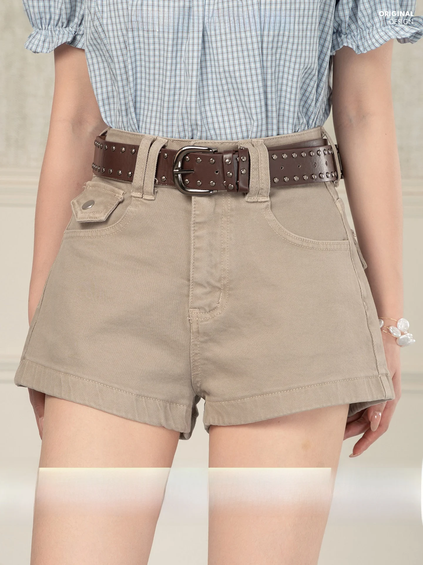 

Heynew Retro Spicy Girl Military Green High Waist Denim Shorts Casual Slimming American Straight Leg Hot Pants Women Summer