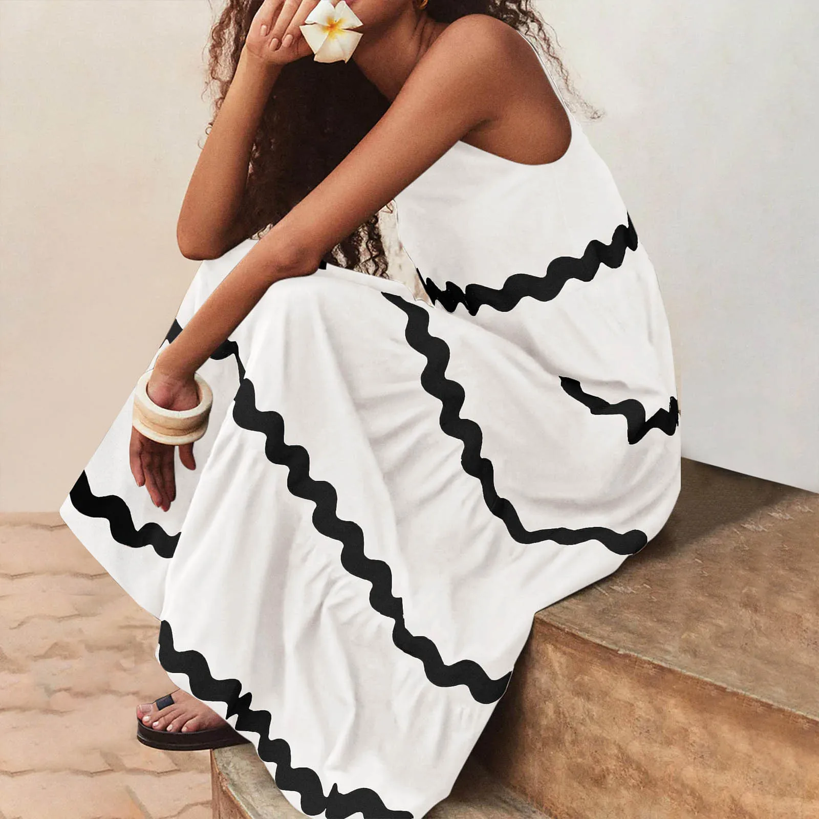 Summer Befree Beach Long Vintage Bow Casual Wave Ruffles Elegant Maxi Strap Camis Vest Tank Sleeveless Dress Vestidos Sexy Women