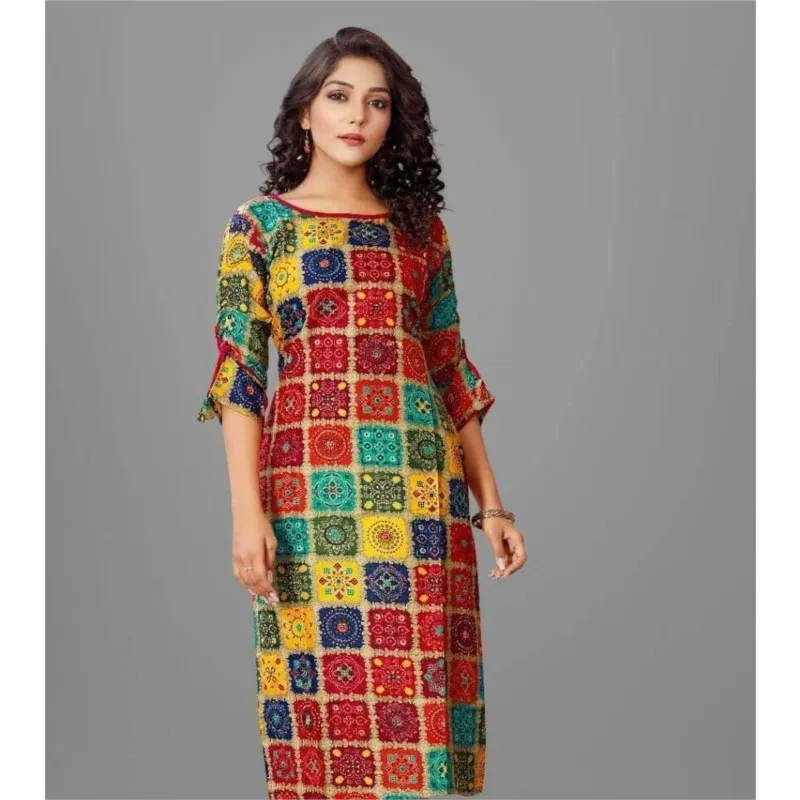 Abito casual da donna Kurt manica lunga dritto casual fiore etnico mandarino o-collo rotondo taglia normale design 3D adatto