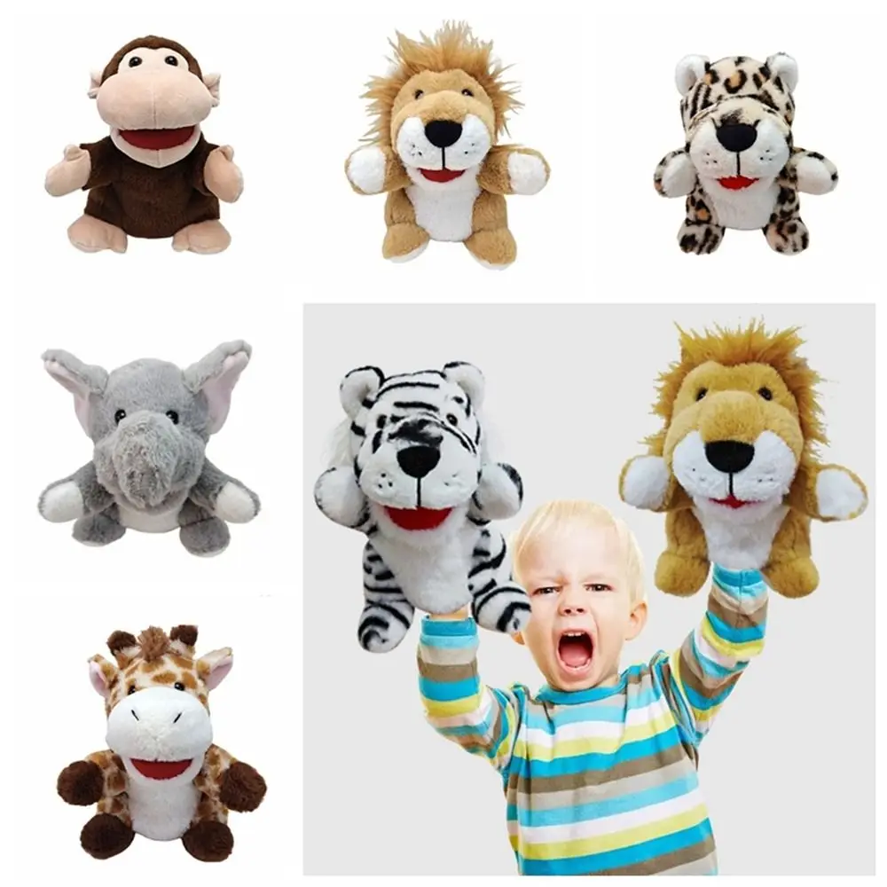 Marionetas de mano de animales de la selva, boca móvil, mono, leopardo, muñeco de mano de felpa, jirafa, tigre, juego imaginativo