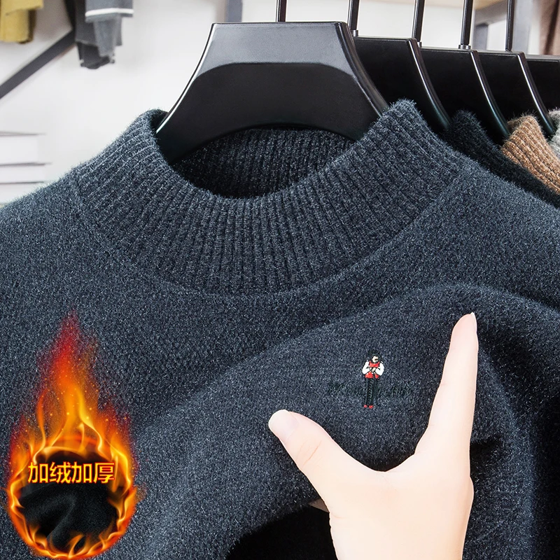 

Half High Collar and Thick Velvet Men's Sweater 2025 Winter New One-piece Velvet Warm Knit Base Sweater