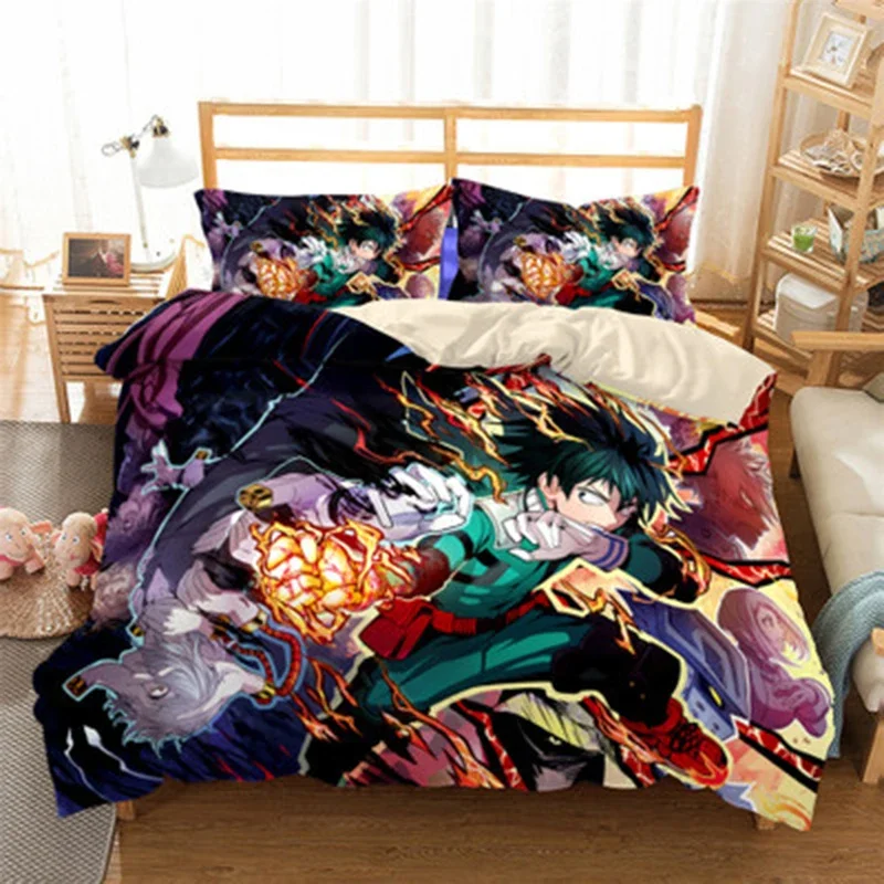

Japan Anime My Hero Academia 3D Printed Bedding Set Cartoon Duvet Covers Pillowcases Comforter Bedding Set Bedclothes Bed Linen