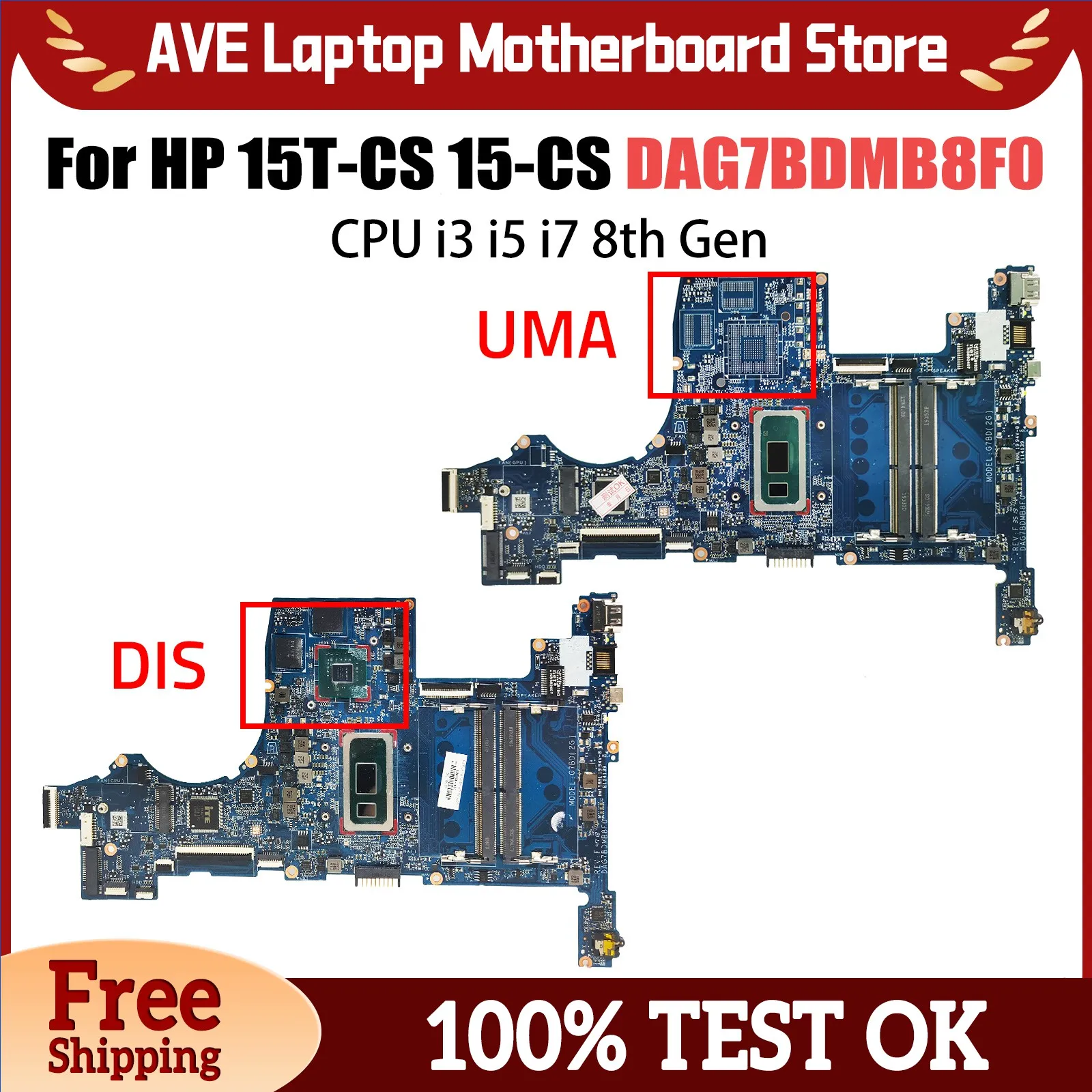 

Notebook Mainboard For HP Pavilion 15T-CS 15-CS L34174-001 L34173-601 DAG7BDMB8F0 Laptop Motherboard CPU I3 I5 I7 8th Gen